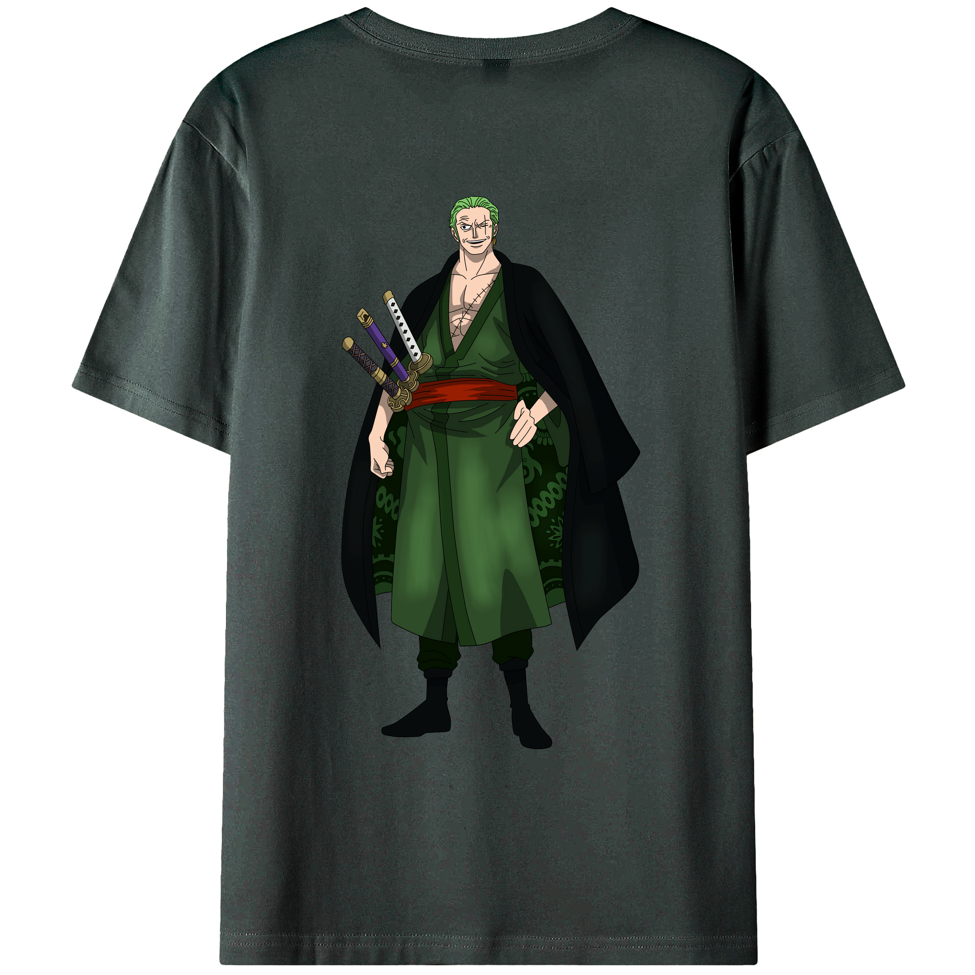 ワンピース ロロノア・ゾロ ONE PIECE Roronoa Zoro 綿100％ メンズ半袖Tシャツ（バックプリント） 通気性